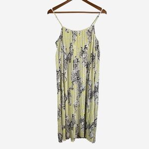 Black Tape Pleated Snakeskin Print Midi Dress Size S Neon Yellow Gray